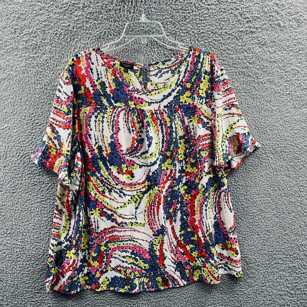 Talbots Womens Maximalist Top 3X Petite Artsy Floral‎ Kaleidoscope Flowy Relaxed